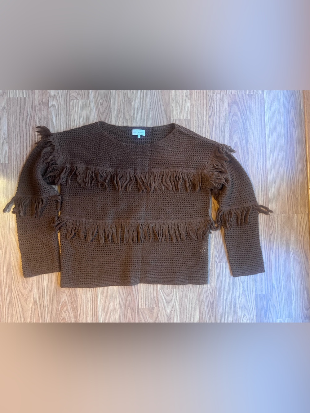 Lucky Brand Brown Fringe Crewneck Sweater